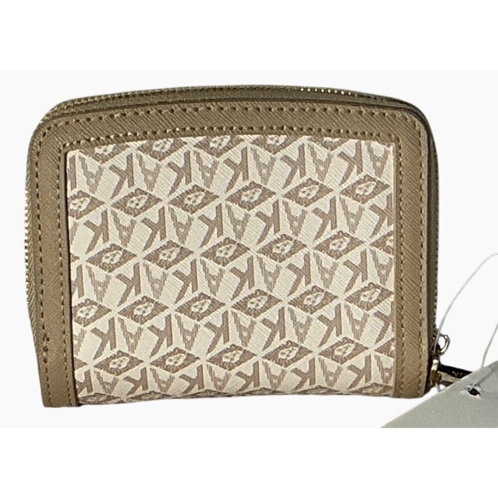 Anne Klein Small‎ Zip Wallet Beige & Gold Monogram Faux Leather Compact Design - Picture 3 of 13
